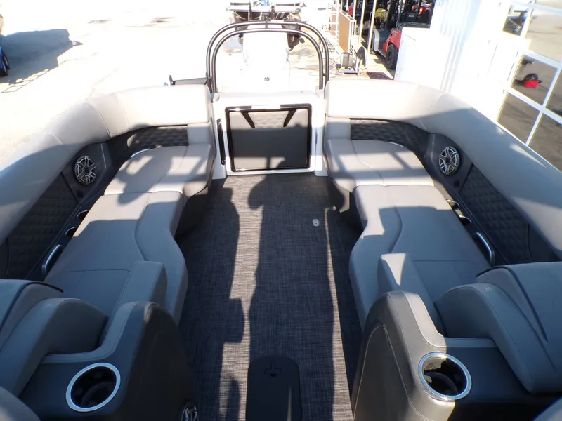 Slide: The Image of Interior of 2026 GODFREY TRITOONS SanPan 2700 with gray seating. - 18