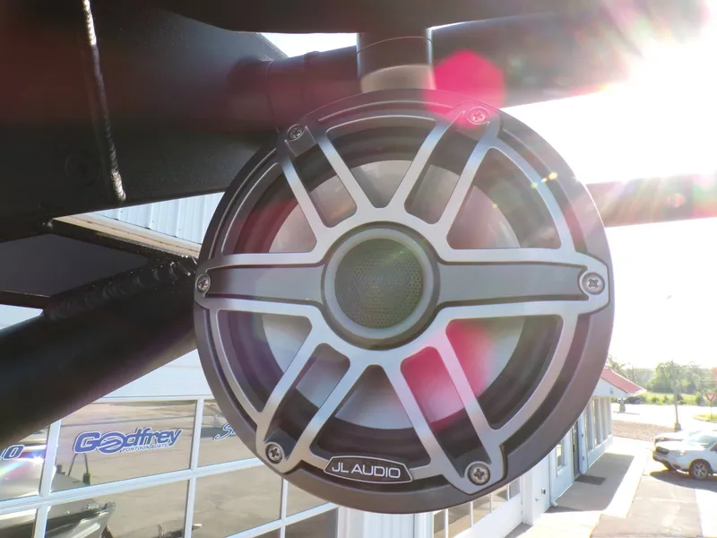 Slide: The Image of JL Audio speaker on Godfrey SanPan 2700 pontoon boat, 2026 model. - 22