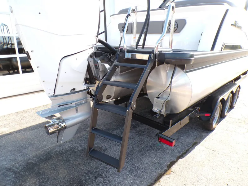 Slide: The Image of GODFREY TRITOONS SanPan 2700 2026 with motor and ladder. - 8