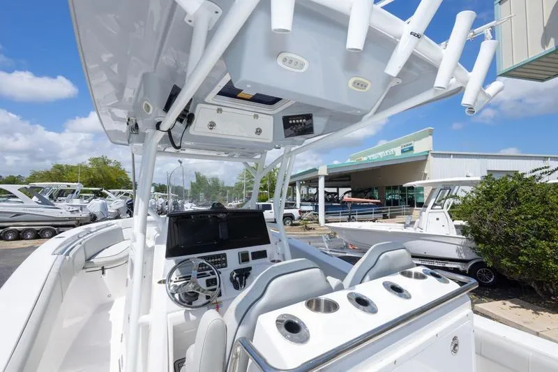 Slide: The Image of 2023 Sea Fox 288 Commander boat interior with modern helm and seating. - 13