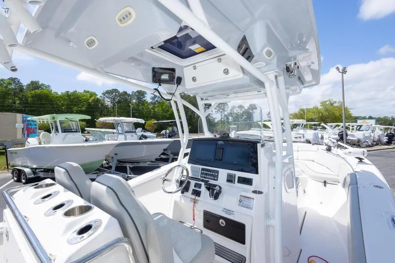 Slide: The Image of 2023 Sea Fox 288 Commander boat interior with modern helm and seating. - 15