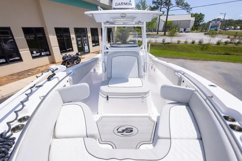 Slide: The Image of 2023 Sea Fox 288 Commander boat interior with white seating and Garmin electronics. - 17