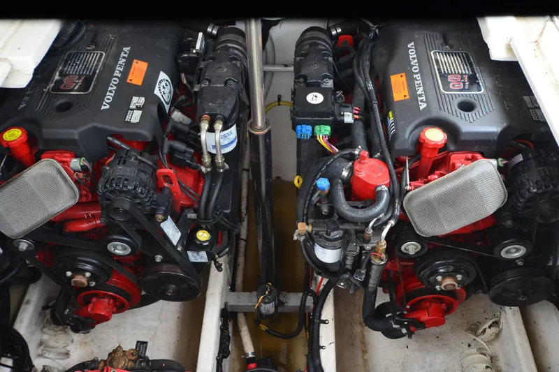 Slide: The Image of Twin Volvo Penta engines in a 2004 Cruisers Yachts 340 Express boat. - 33