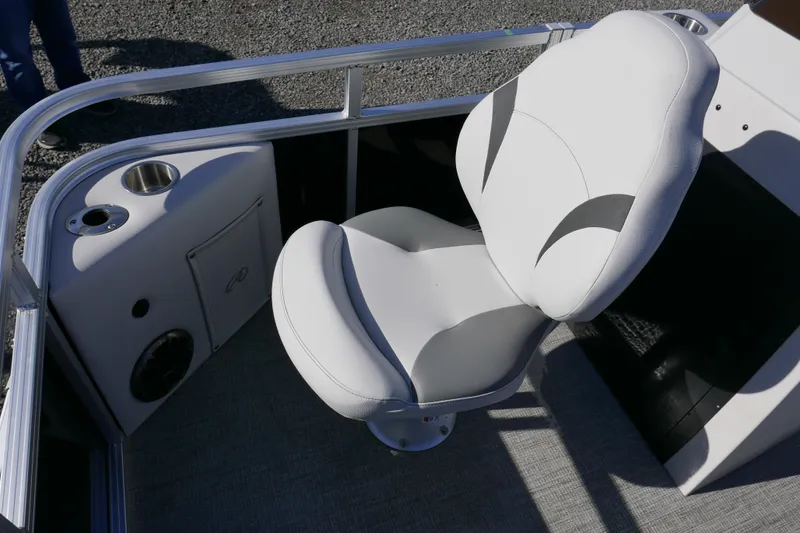 Slide: The Image of 2024 Avalon Venture Bow Fish 1575 boat seat with cup holder and speaker. - 4