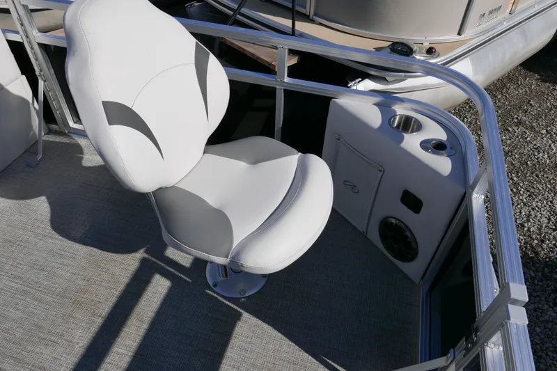 Slide: The Image of 2024 Avalon Venture Bow Fish 1575 boat seat with cup holders and speaker. - 5