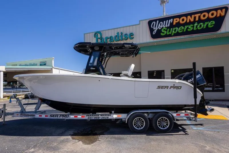 Slide: The Image of 2025 Sea Pro 262 Offshore boat on trailer at Paradise Marine store. - 5