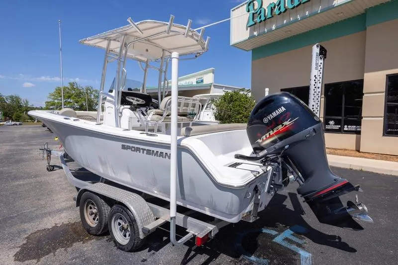 Slide: The Image of 2021 Sportsman Heritage 211 Center Console boat with Yamaha outboard motor on trailer. - 10