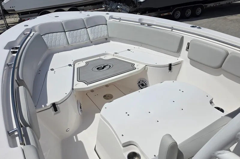 Slide: The Image of 2023 Sea Fox 288 Commander boat interior with spacious seating and modern design. - 12
