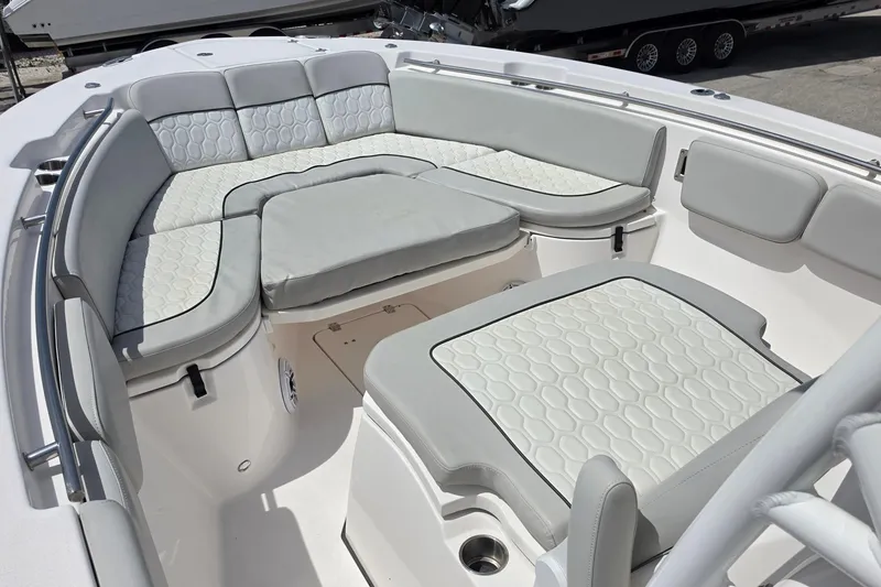 Slide: The Image of 2023 Sea Fox 288 Commander boat interior with luxurious seating and modern design. - 19