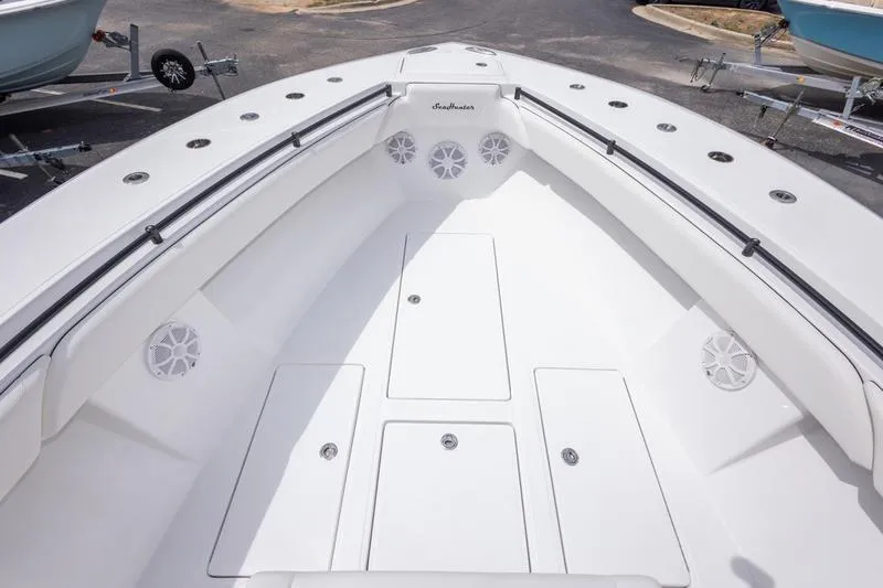 Slide: The Image of 2026 SeaHunter 33 Tournament boat interior with spacious deck and storage compartments. - 50