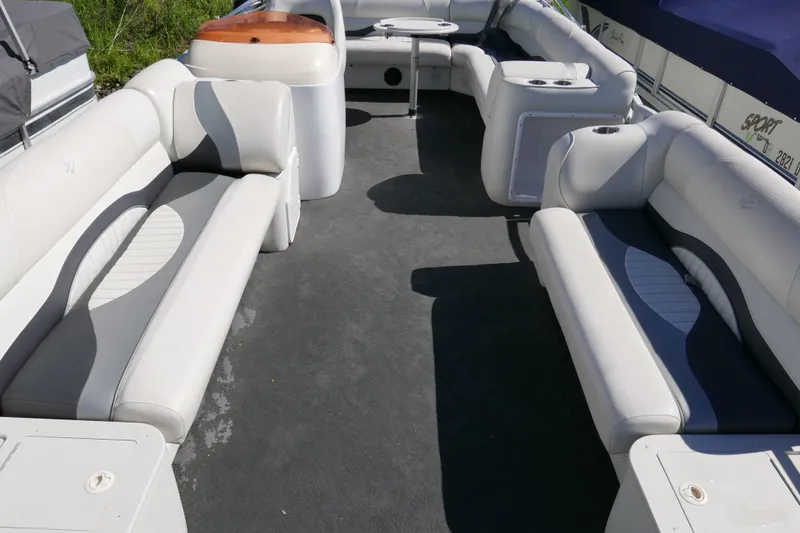 Slide: The Image of Spacious interior of 2010 JC Neptoon 21TT pontoon boat with comfortable seating. - 3