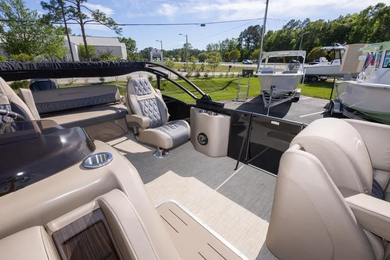 Slide: The Image of 2023 Bennington R23 Swingback boat interior with luxurious seating and modern design. - 12
