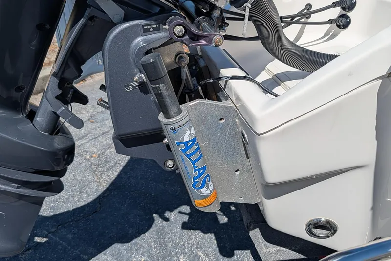 Slide: The Image of Close-up of 2022 Key West 230 Bay Reef boat motor mount with Atlas hydraulic jack plate. - 7