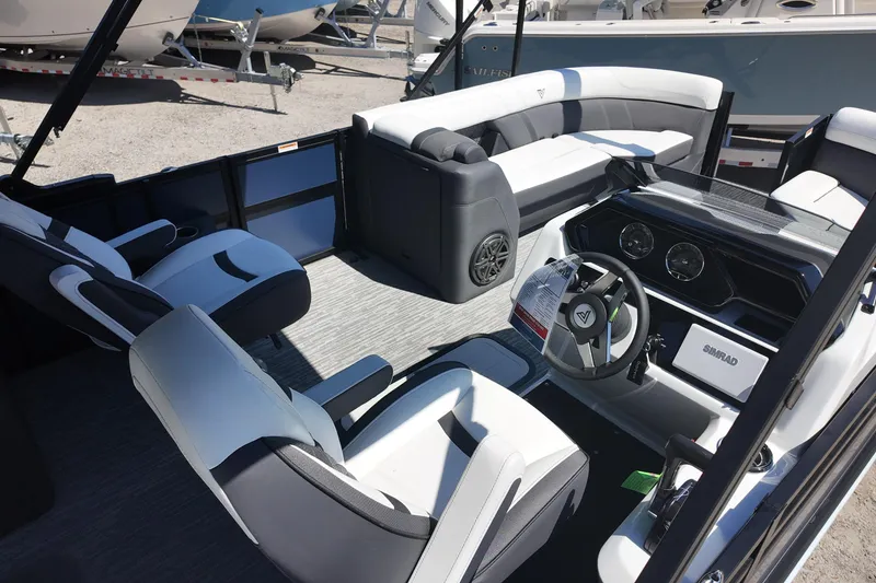 Slide: The Image of Interior of 2026 Viaggio Lago Z-U 22 boat with modern seating and dashboard. - 4