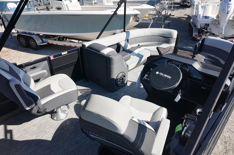 Slide: The Image of Interior of 2026 Viaggio Diamante S 22 boat with modern seating and steering console. - 4