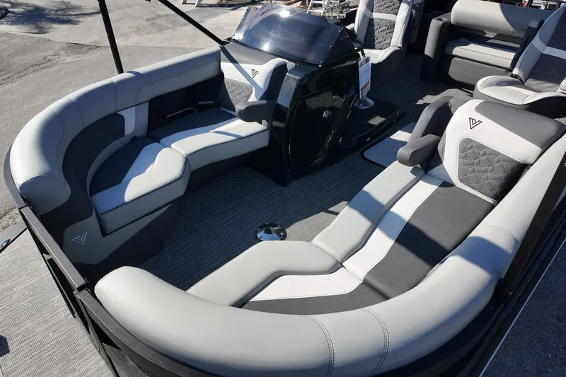 Slide: The Image of Luxurious interior of 2026 Viaggio Diamante S 22 pontoon boat with plush seating. - 7
