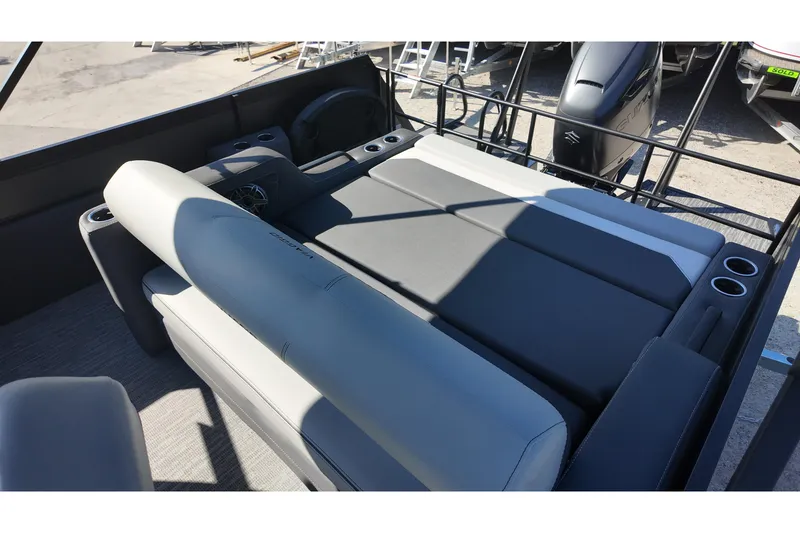 Slide: The Image of Luxurious seating on 2026 Viaggio Diamante S 22 boat with cup holders and modern design. - 9