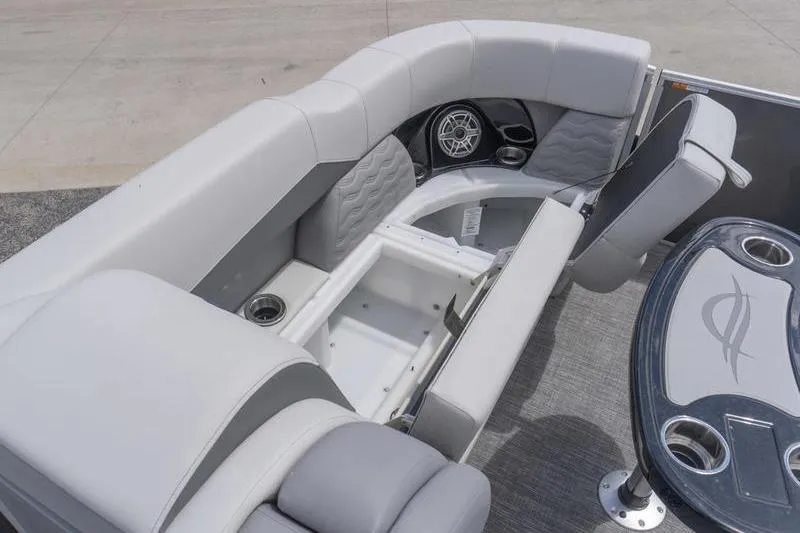 Slide: The Image of Luxurious seating and storage on 2026 SunCatcher Elite 326 SL pontoon boat. - 14