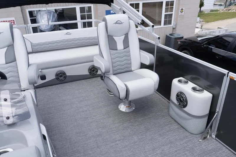 Slide: The Image of Luxurious interior of 2026 SunCatcher Elite 326 SL pontoon boat with plush seating. - 20