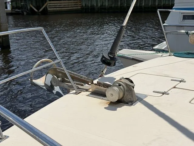 Slide: The Image of Anchor winch on a 1983 Prout 37 Snow Goose catamaran. - 24