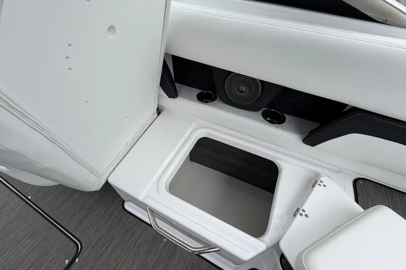 Slide: The Image of 2023 Four Winns HD5 OB boat interior with white seating and modern design. - 32