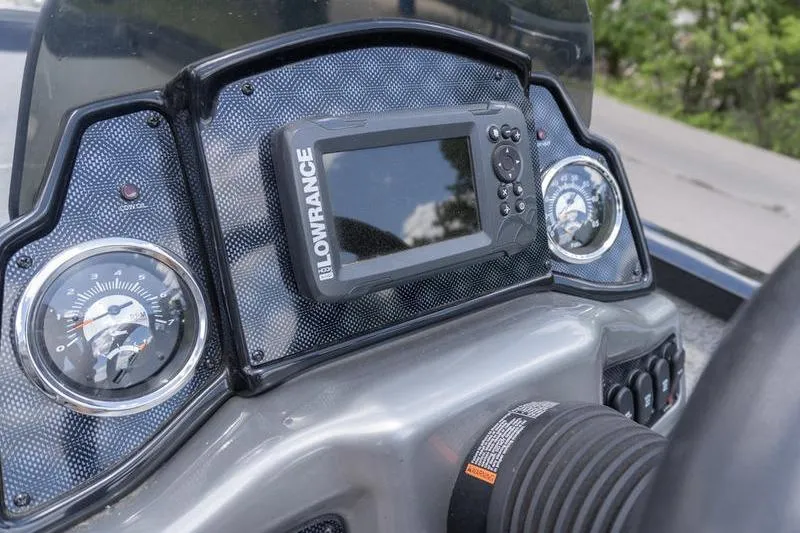 Slide: The Image of Dashboard of 2019 G3 Sportsman 1710 with Lowrance fishfinder and gauges. - 9