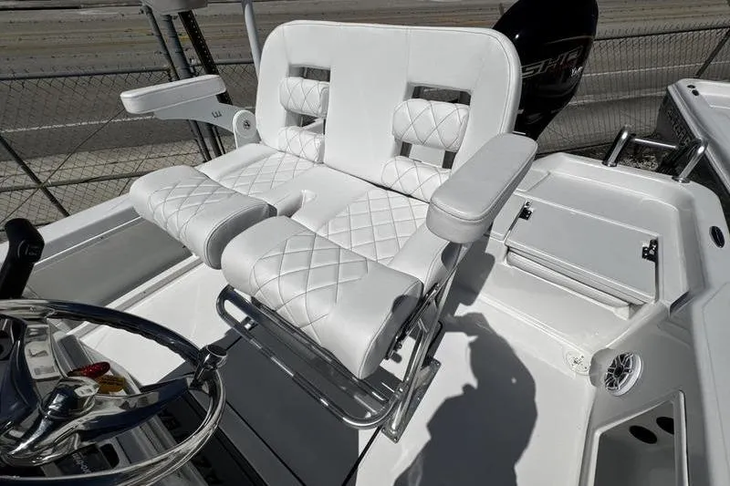 Slide: The Image of Luxurious seating on 2026 Blazer Bay 2200 boat with diamond-stitched upholstery. - 20
