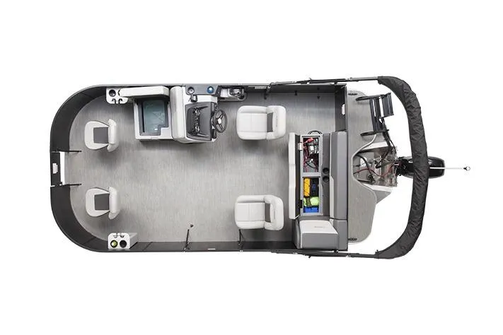 Slide: The Image of Manufacturer Provided Image: Top view of 2025 Lowe LF 172 boat interior layout with seating and control console. - 7