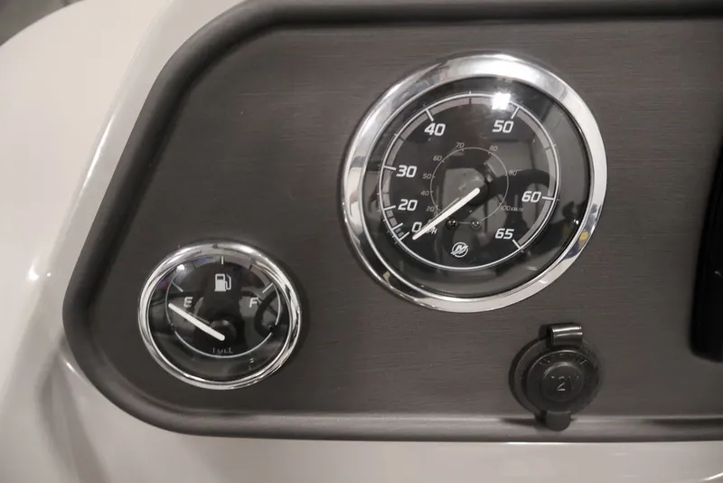 Slide: The Image of Dashboard of 2026 Bentley Pontoons 200 LE CW with speedometer and fuel gauge. - 22