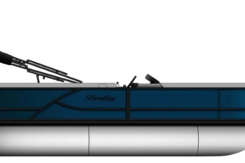 Slide: The Image of 2026 Bentley Pontoons 200 LE CW, sleek blue pontoon boat side view. - 31