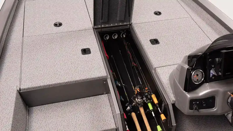 Slide: The Image of Interior view of G3 Sportsman 1910 boat with fishing rod storage. - 25
