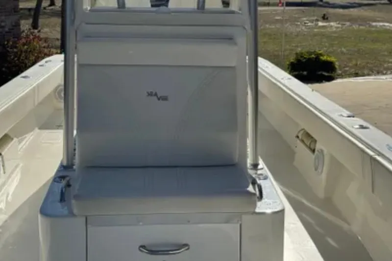 Slide: The Image of 2019 SeaVee 320B boat interior with seating and storage. - 10