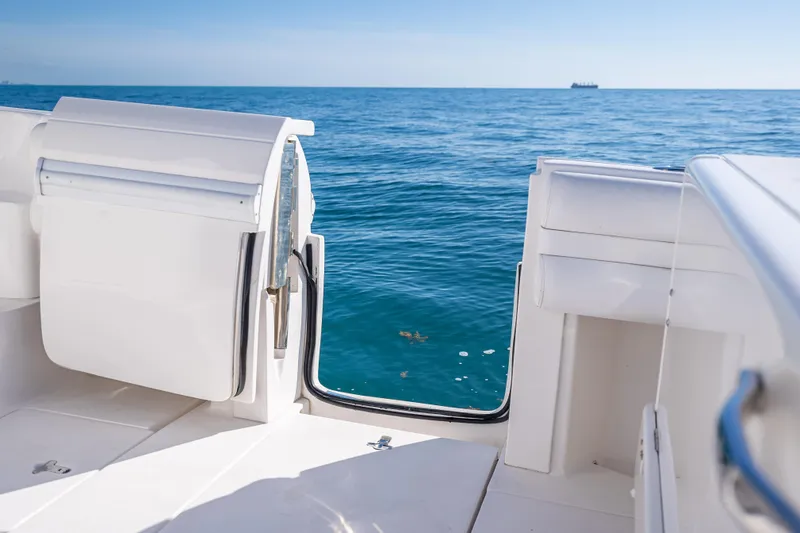 Slide: The Image of 2016 Intrepid 375 Center Console boat with open deck view of the ocean. - 40