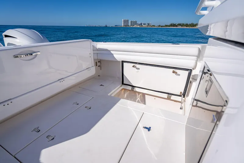 Slide: The Image of Spacious deck of 2016 Intrepid 375 Center Console boat with ocean view. - 41