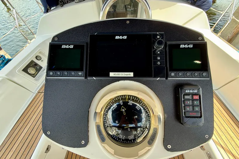Slide: The Image of Cockpit of 2004 Jeanneau Sun Odyssey 35 with B&G navigation instruments and compass. - 10