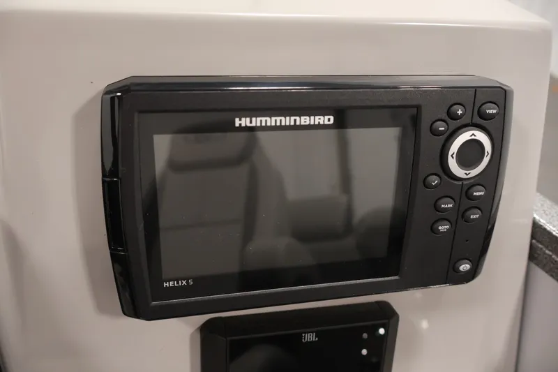 Slide: The Image of Humminbird Helix 5 fish finder on 2026 Bentley Pontoons 220 Navigator dashboard. - 26