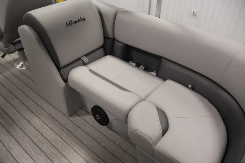 Slide: The Image of 2026 Bentley Pontoons 220 Navigator interior with luxurious gray seating and elegant design. - 35