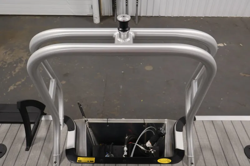 Slide: The Image of 2026 Bentley Pontoons 220 Navigator boat ladder and engine compartment detail. - 38