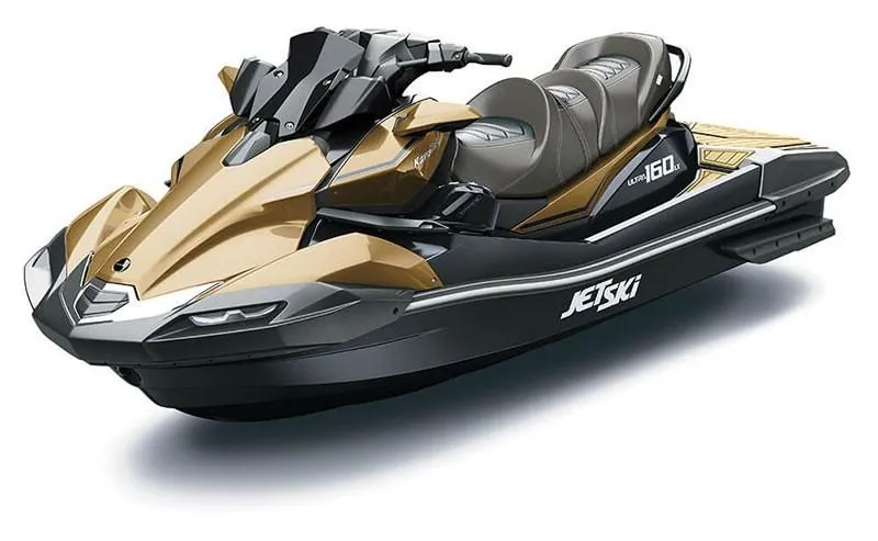 Slide: The Image of 2023 Kawasaki JET SKI ULTRA 160LX in gold and black. - 3