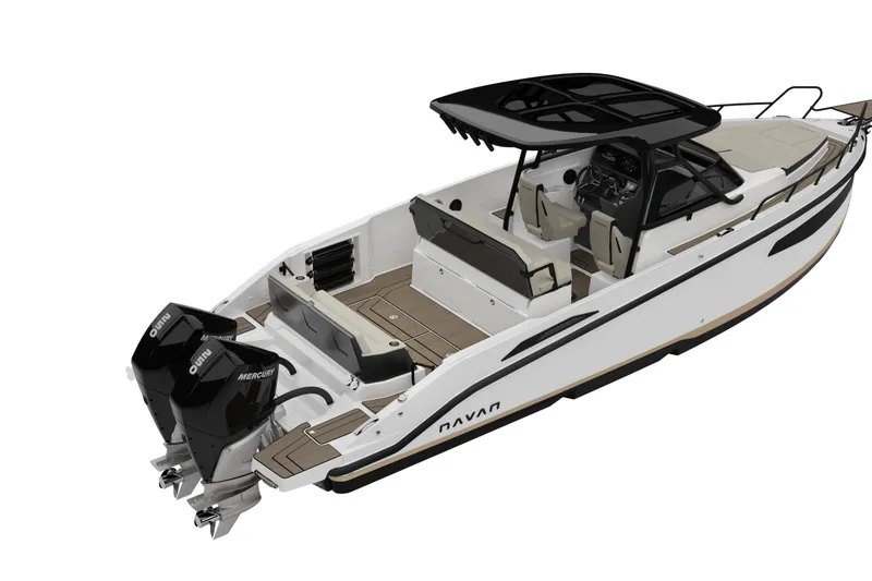 Slide: The Image of Navan S30 2026 motorboat with dual engines and sleek design. - 19