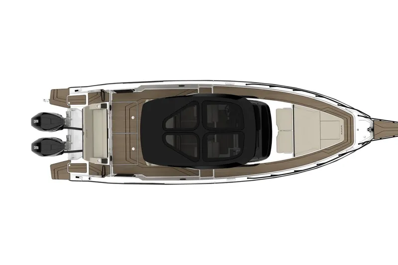 Slide: The Image of Top view of Navan S30 boat, 2026 model, featuring dual outboard engines. - 20