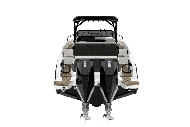 Slide: The Image of Rear view of Navan S30 boat, 2026 model, featuring dual outboard engines. - 22