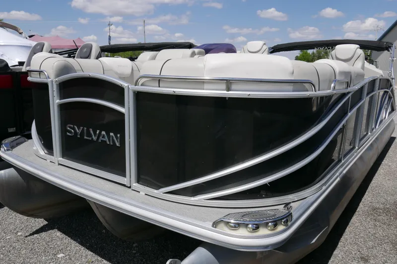 Slide: The Image of 2018 Sylvan S-3 pontoon boat with sleek design and comfortable seating. - 2