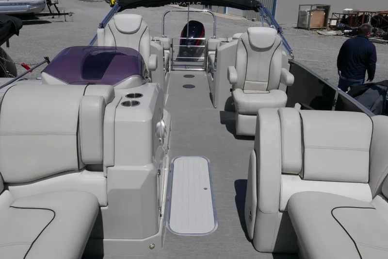 Slide: The Image of Spacious interior of 2018 Sylvan S-3 pontoon boat with luxurious seating. - 3