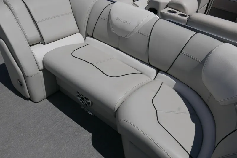 Slide: The Image of Luxurious seating on a 2018 Sylvan S-3 boat, featuring sleek gray upholstery. - 5