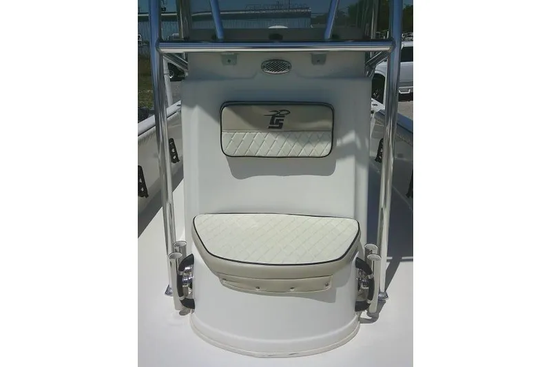 Slide: The Image of 2021 Carolina Skiff 23 LS boat seating with padded backrest and stainless steel frame. - 13