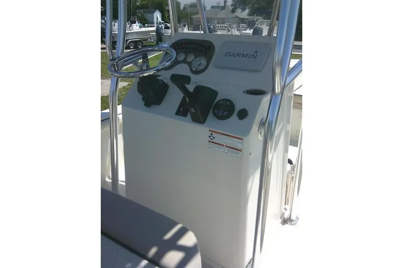 Slide: The Image of 2021 Carolina Skiff 23 LS boat console with Garmin navigation system. - 26