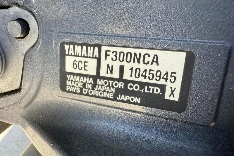 Slide: The Image of Yamaha F300NCA engine label on 2003 Jupiter 31 Cuddy boat, made in Japan. - 45