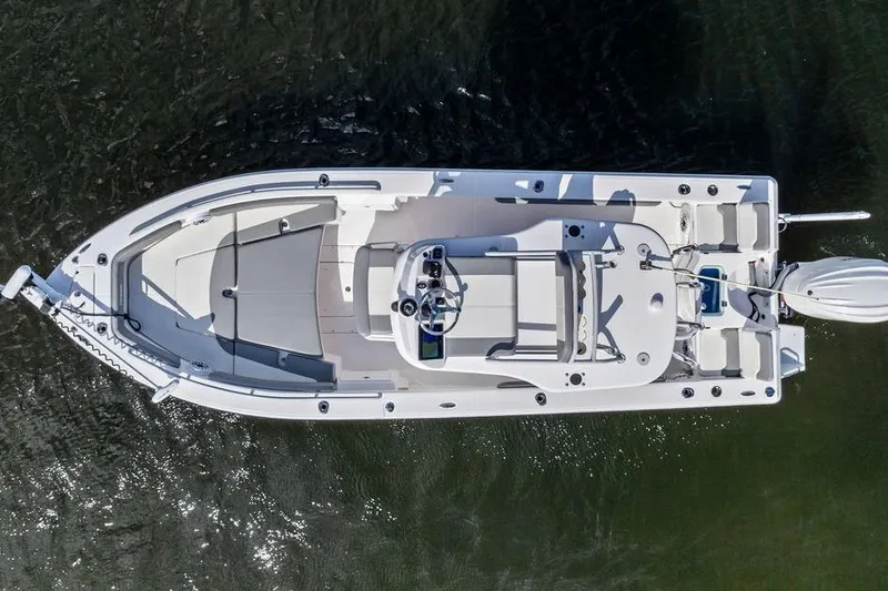 Slide: The Image of Overhead view of 2023 Everglades 243 Center Console boat on water. - 12
