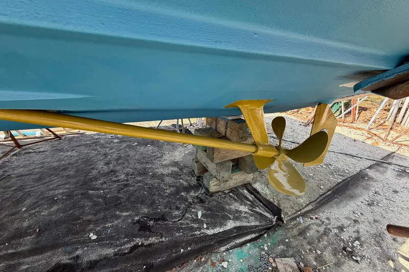 Slide: The Image of Underwater view of 1977 Bertram 31 Flybridge Cruiser's propeller and shaft. - 35
